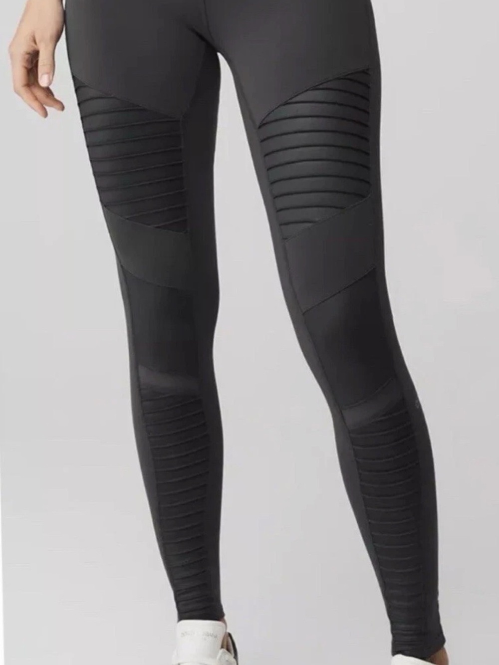 ALO Yoga Dark Gray Moto-Panel Leggings with Ribbed Details